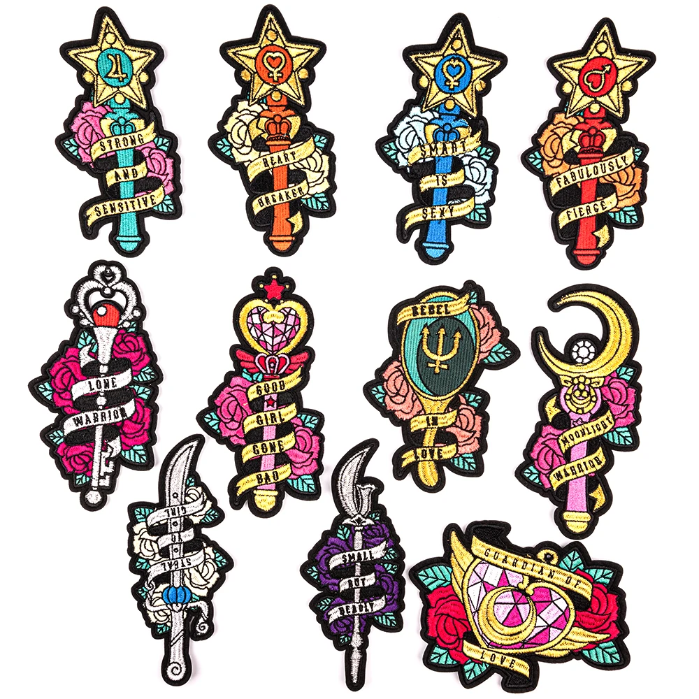 Cartoon Sailor Sun Moon Iron On Large Patches Embroidery Big Badges DIY Anime Large Patches For Clothes Girl Jeans Appliques