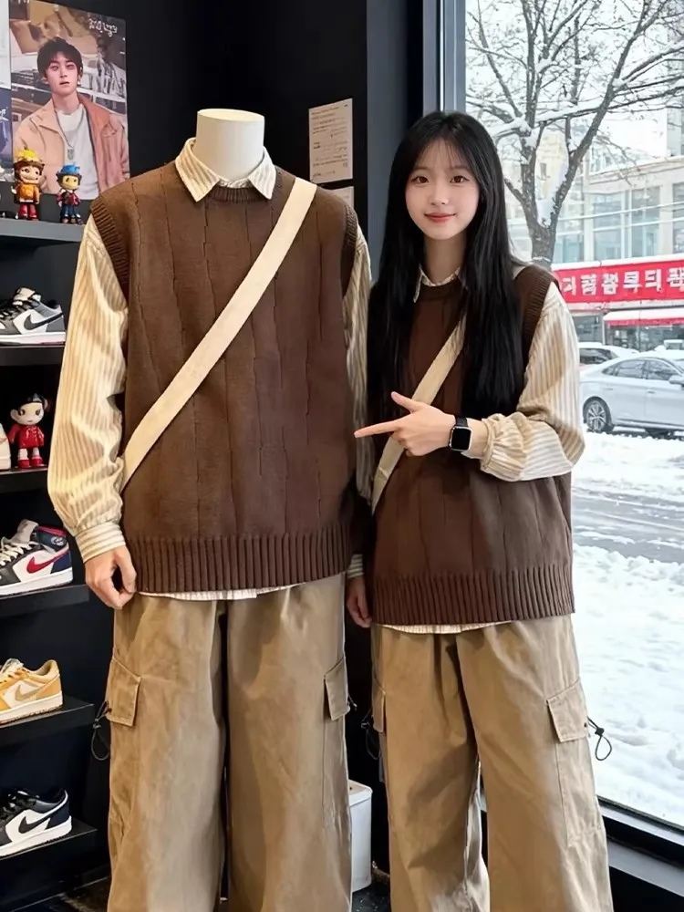 

Japanese Sle y round Ne Knitted Vest ex Winter Lazy Sle High End Feeling Layering Svel Vest