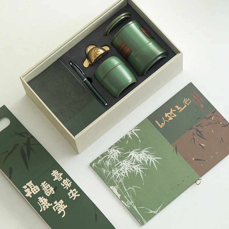 

Modern minimalist Palace Museum cultural and creative bamboo office water cup, business companion souvenir tea cup gift box