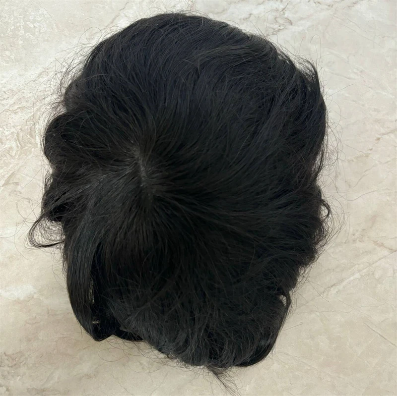 Black Color Toupee for Men 100% Brazilian Human Hair Full PU Microskin Capillary Prosthesis Replacement Single Split Knot Toupee