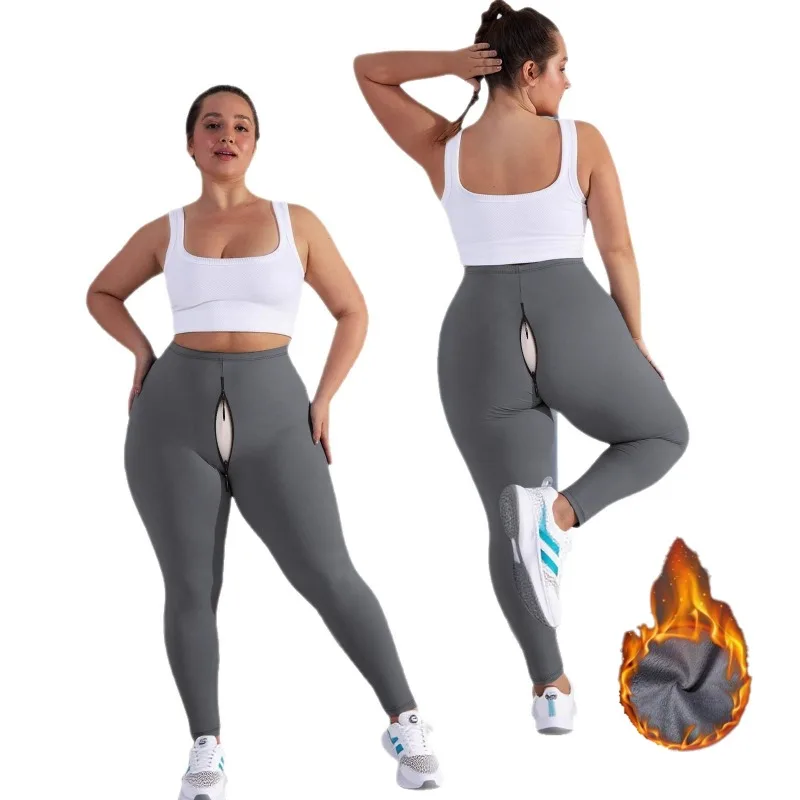 

Женские термобрюки с открытой промежностью. Женские леггинсы большого размера 1XL-5XL с закрытым животом и флисом. Спортивные леггинсы телесного цвета для фитнеса.