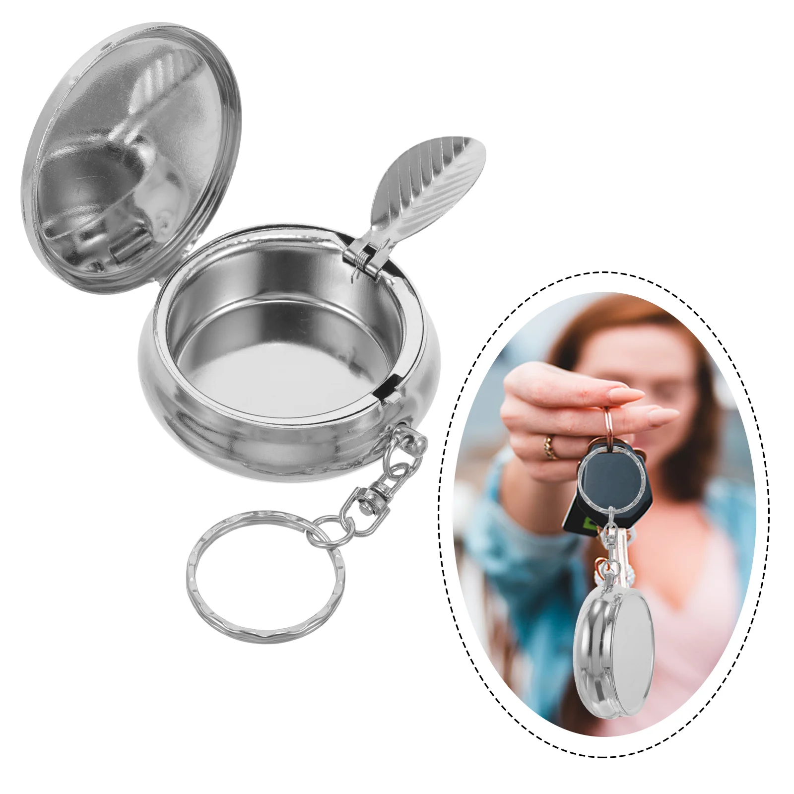 

1 PCS Metal Mini Ashtray Keyring Double Layer Smoking Ash Holder Easy Ash Separation Business Gift for for Travel