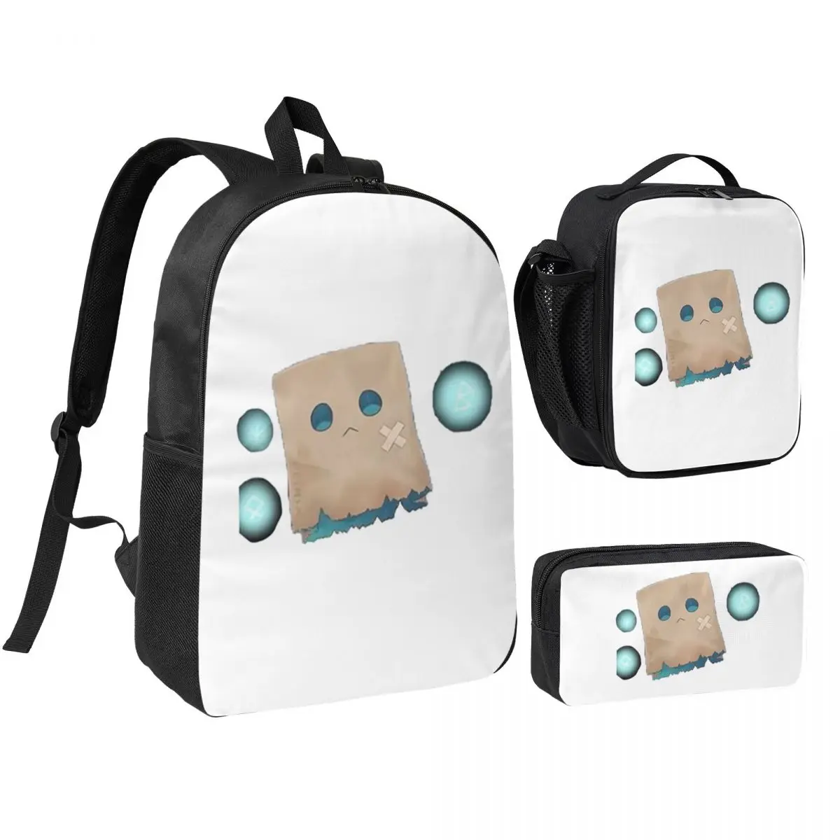 Nanashi Mumei - Nameless Friend Backpack Student BookBag School Bag Shoulder Bags 3ps Insulated Lunch Bag Pencil Case