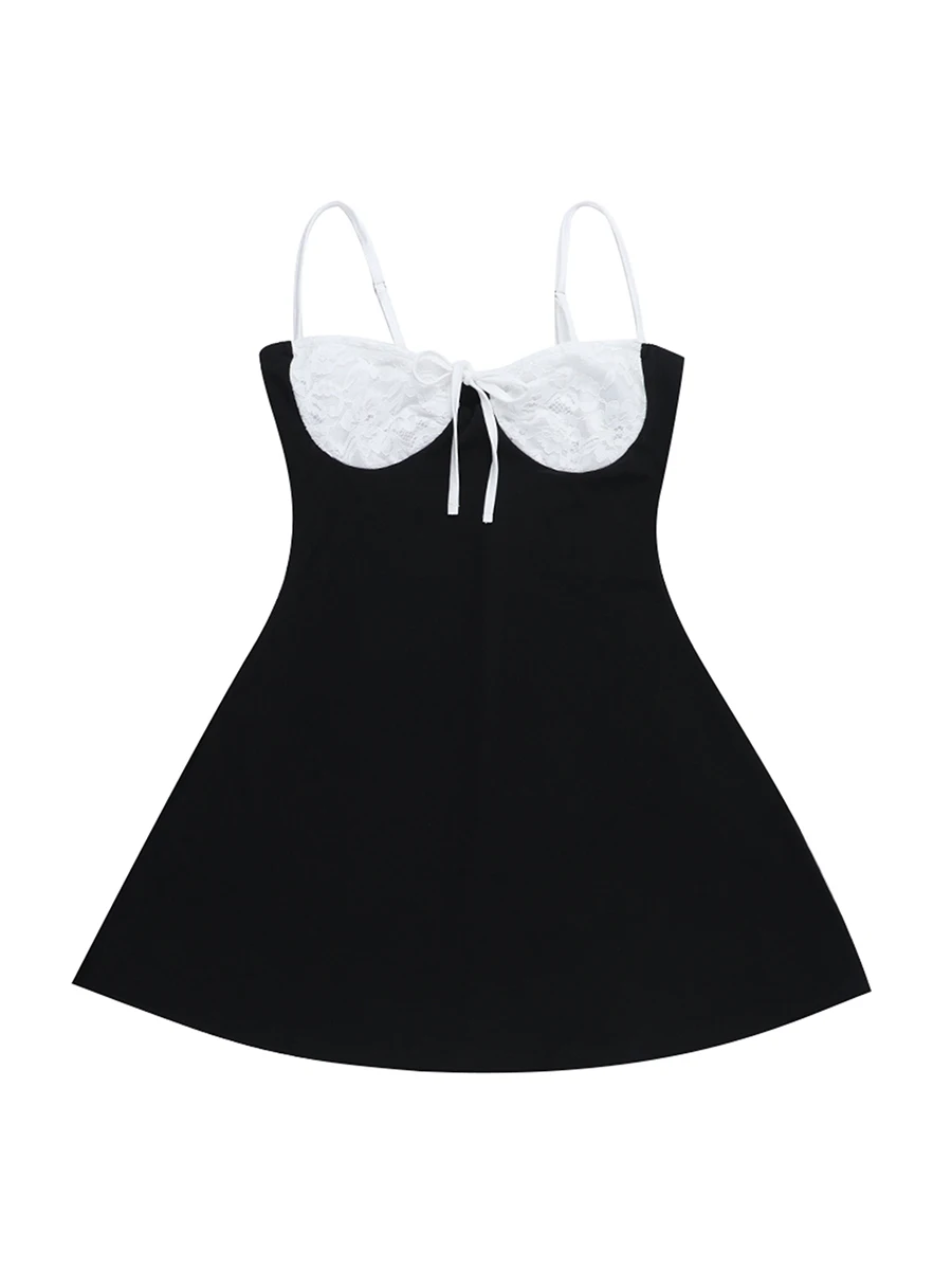 Elegante bloemen geborduurde jurk, mouwloze V-hals, vastgebonden voorkant, A-lijn mini-jurk, zomerjurk met casual pasvorm