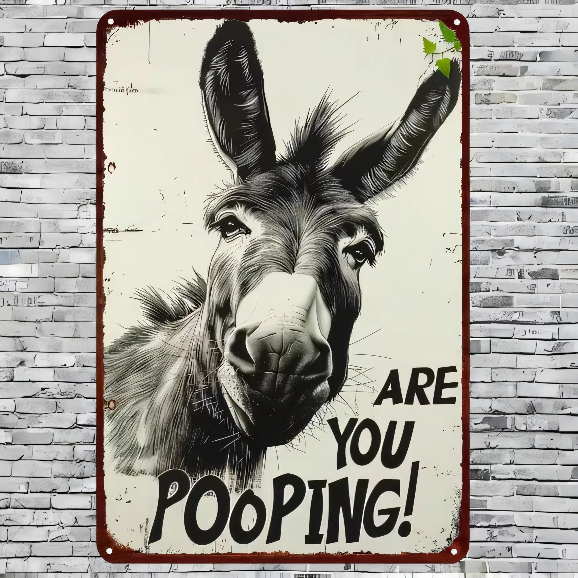 Tin Sign Are You Pooping Funny Donkey Farm Animal Vintage Metal Poster Wall Decor for Bathroom Toilet Humor Rustic Wall Art   Re