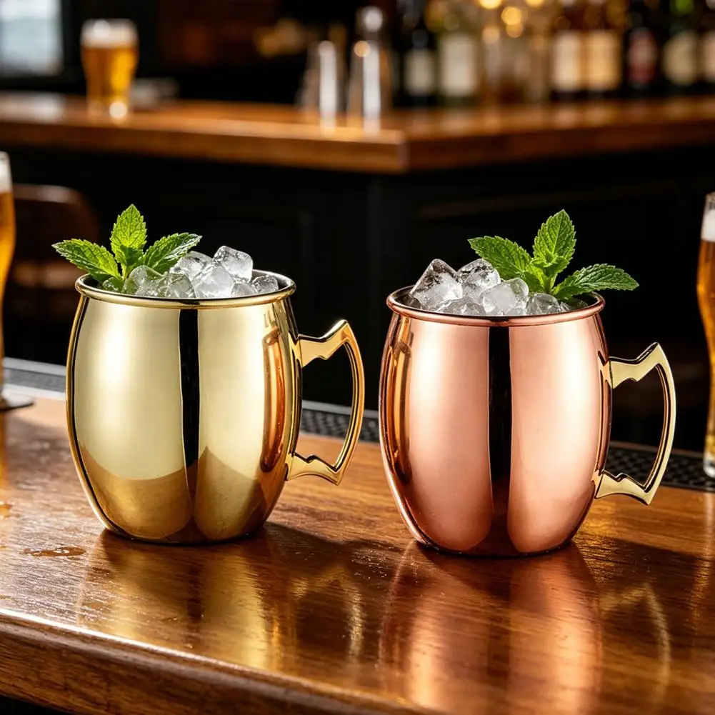 Moscow Mule Mug Hammered Cup Hammered Plated Moscow Mule Cup 18oz Stainless Steel Cocktail Mug Rust-proof Beer Iced Coffee
