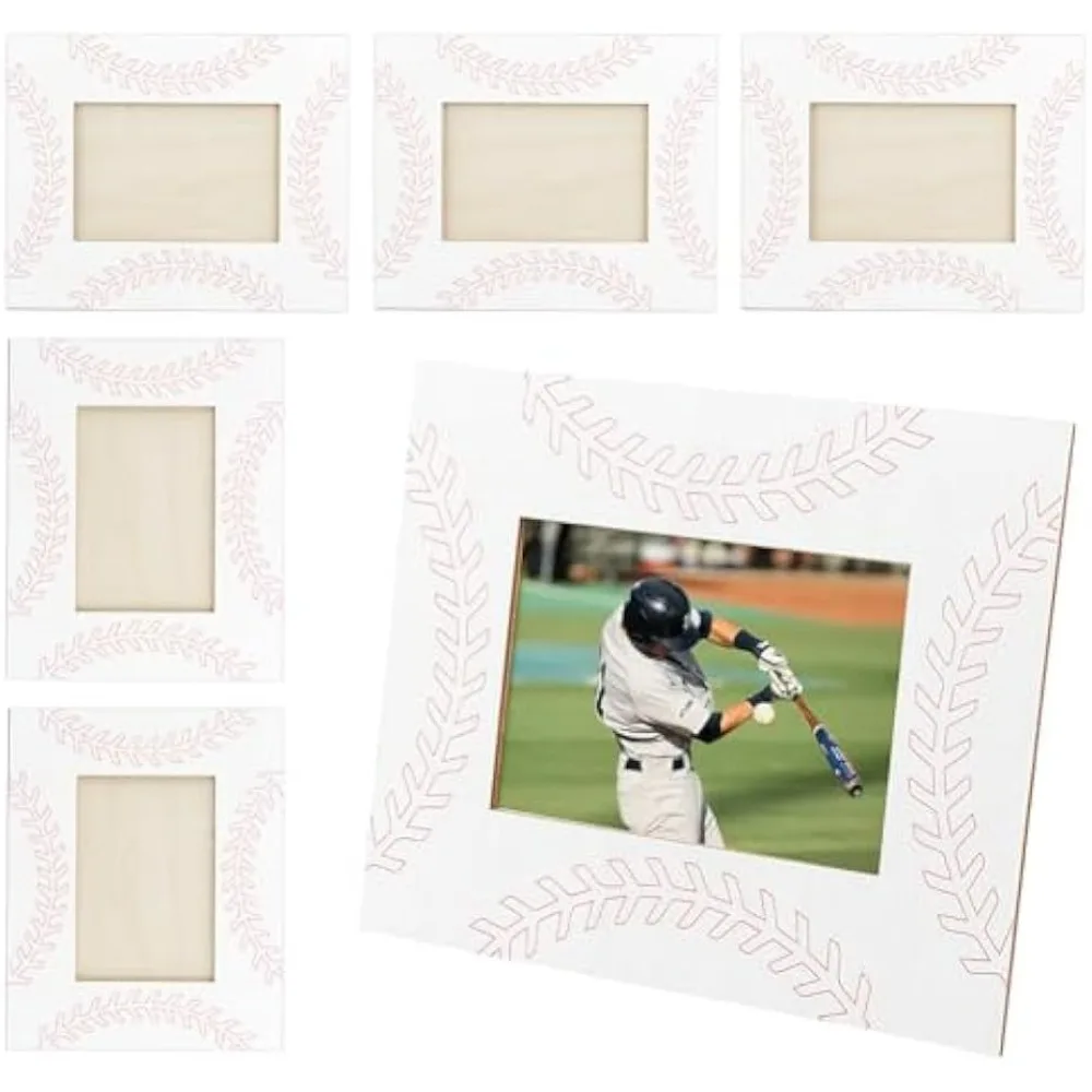 

6 шт., фоторамки со спортивным узором, подходят для фотографий 6x4 дюймов, бейсбольная настольная фоторамка, бейсбольная фоторамка, прямоугольная деревянная