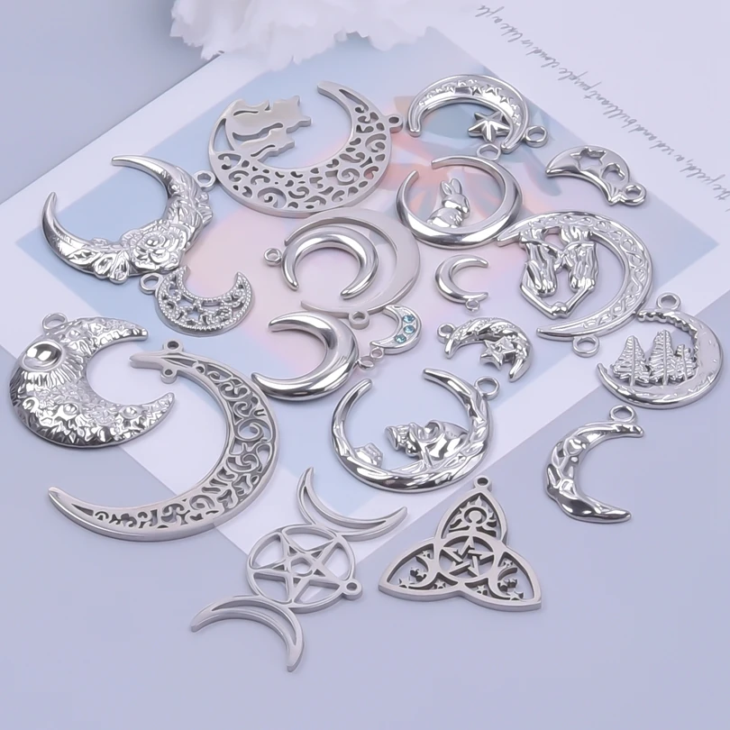 Multistyle Vintage Stainless Steel Moon Charms For Earrings Making Witchknot Pendants Breloques Acier Inoxydable Creation Bijoux