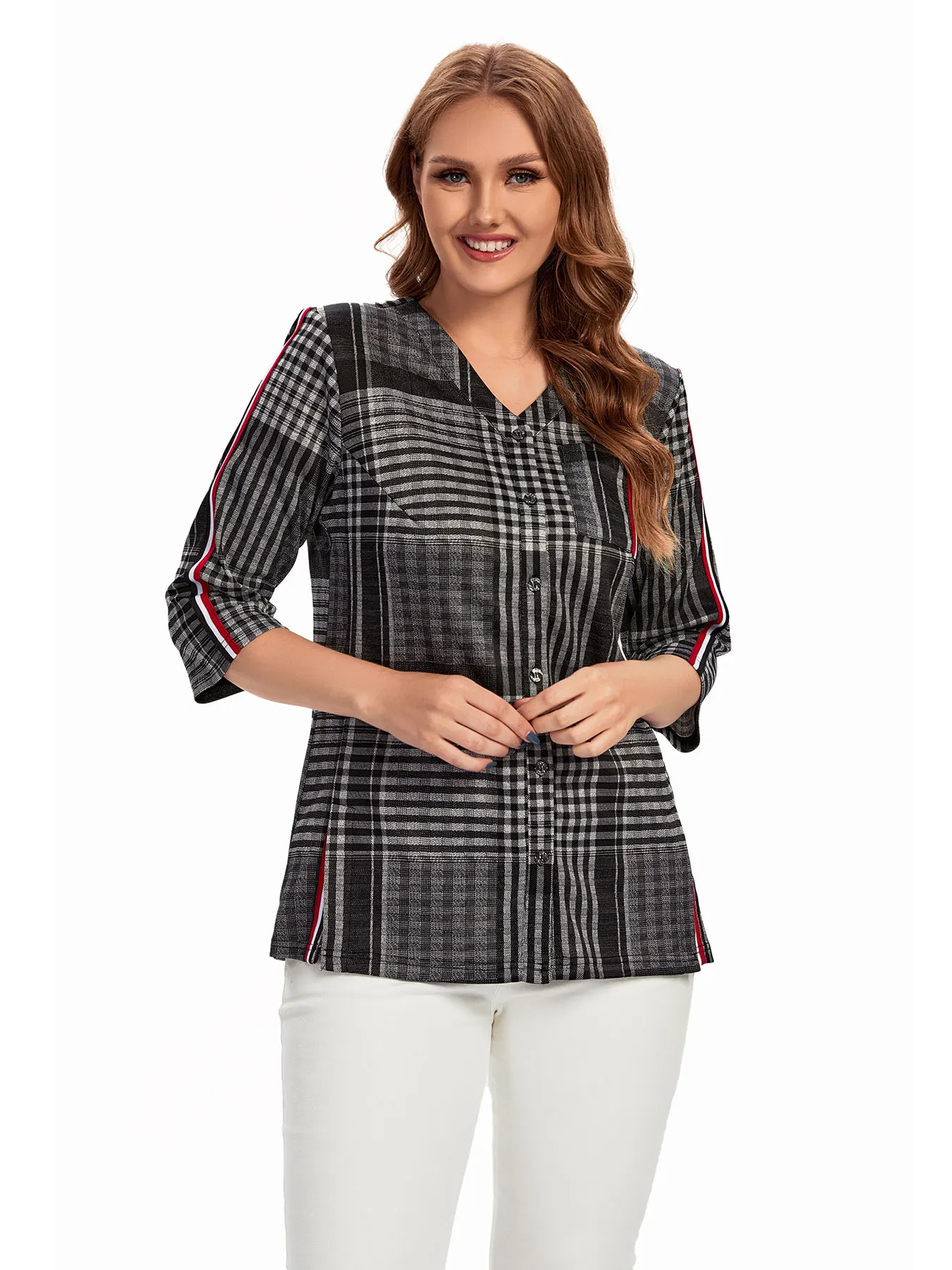 قميص نسائي منسوج للربيع والصيف مقاس كبير