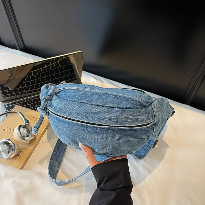 Vintage Women Denim Shoulder Bags, Soft Retro Crossbody Purse, Multi-Layer Travel Handbag, Fashion Casual Chest Bag, Lightweight