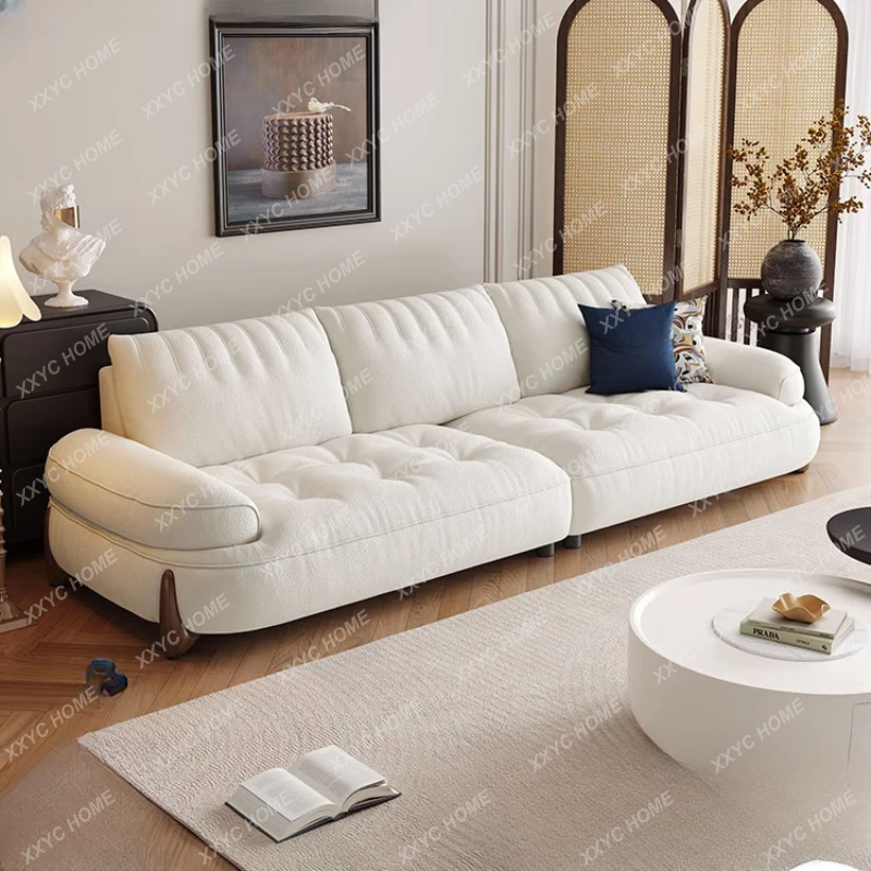 Fabric Sofa Cream Style Living Room Simple Small Apartment Cloud Sofa Curved Three-Person