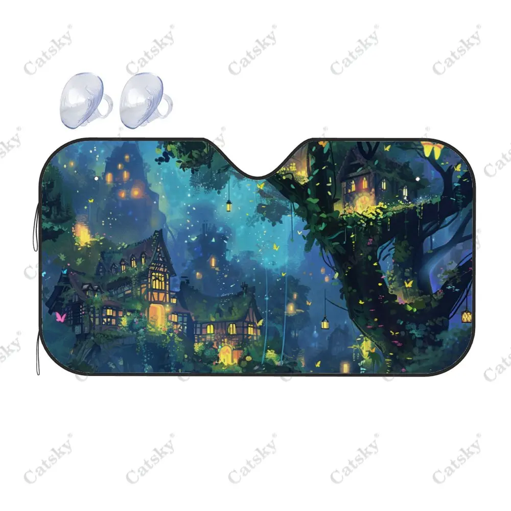 Glowing Butterflies and Fireflies Car Windshield Sunshade, Auto Accessories Front Windshield Sun Visor Blocks Uv Rays Protect