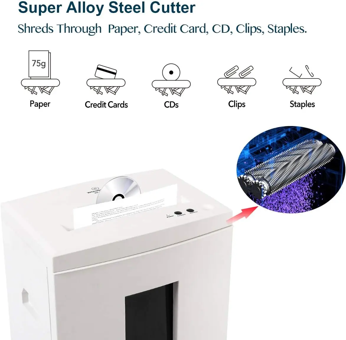 WOLVERINE 10-Sheet Super Micro Cut High Security Level P-5 Heavy Duty Paper/CD/Card Ultra Quiet Shredder for Home Office