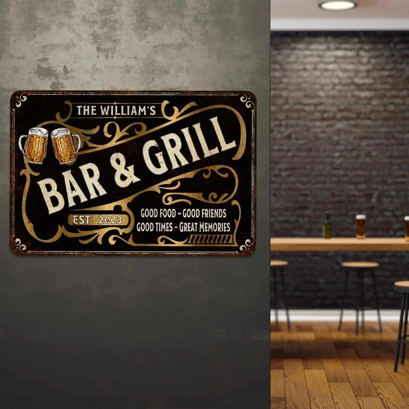 Custom Metal Bar & Grill Sign Home Decor Man Cave Waterproof Dustproof