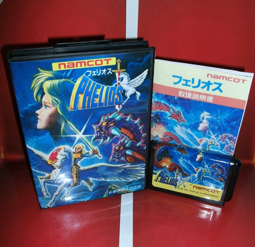 การ์ดเกม phelios พร้อมกล่องและคู่มือสำหรับระบบกำเนิด megadrive 16บิต