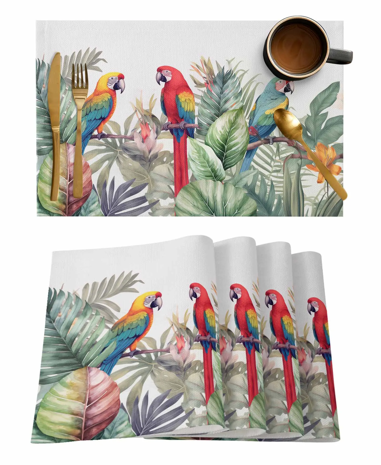 Summer Tropical Plant Parrot Placemat Wedding Party Dining Decor Linen Table Mat Kitchen Accessories Table Napkin