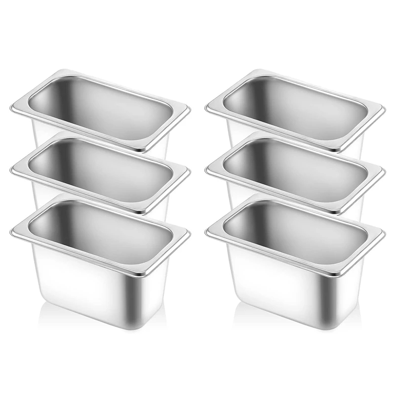 1/9 Size 4 Inch Deep Hotel Pans Anti Clogging Stainless Steel Steam Table Pans Commercial Metal Food Catering Trays