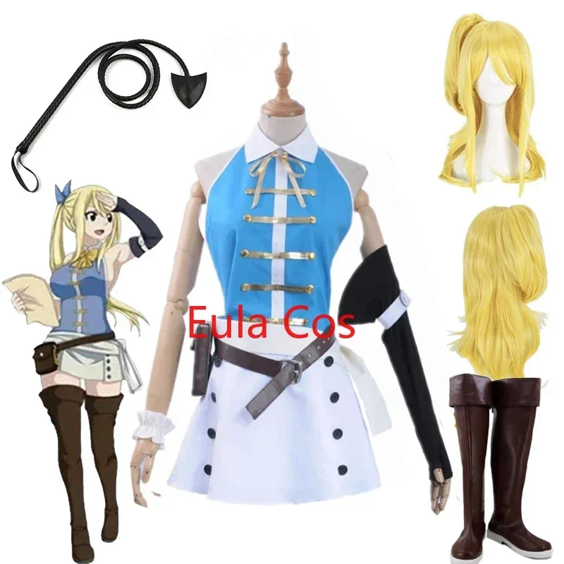 Anime Fairy Tail Cosplay Costume Lucy Heartfilia Sexy Open Back Top White Mini Skirt Bag Shoes for Women Halloween Custom Size