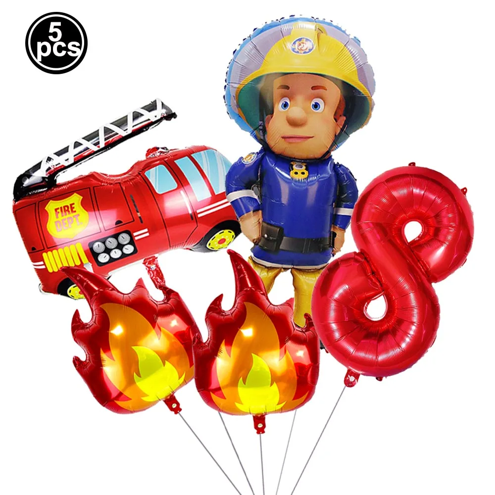 5 stücke Feuer Ballon Feuerwehrmann Feuerwehrauto 32 zoll Rote Anzahl Ballons Set Jungen Feuer Thema Geburtstag Party Dekoration Lieferungen – Detail 9