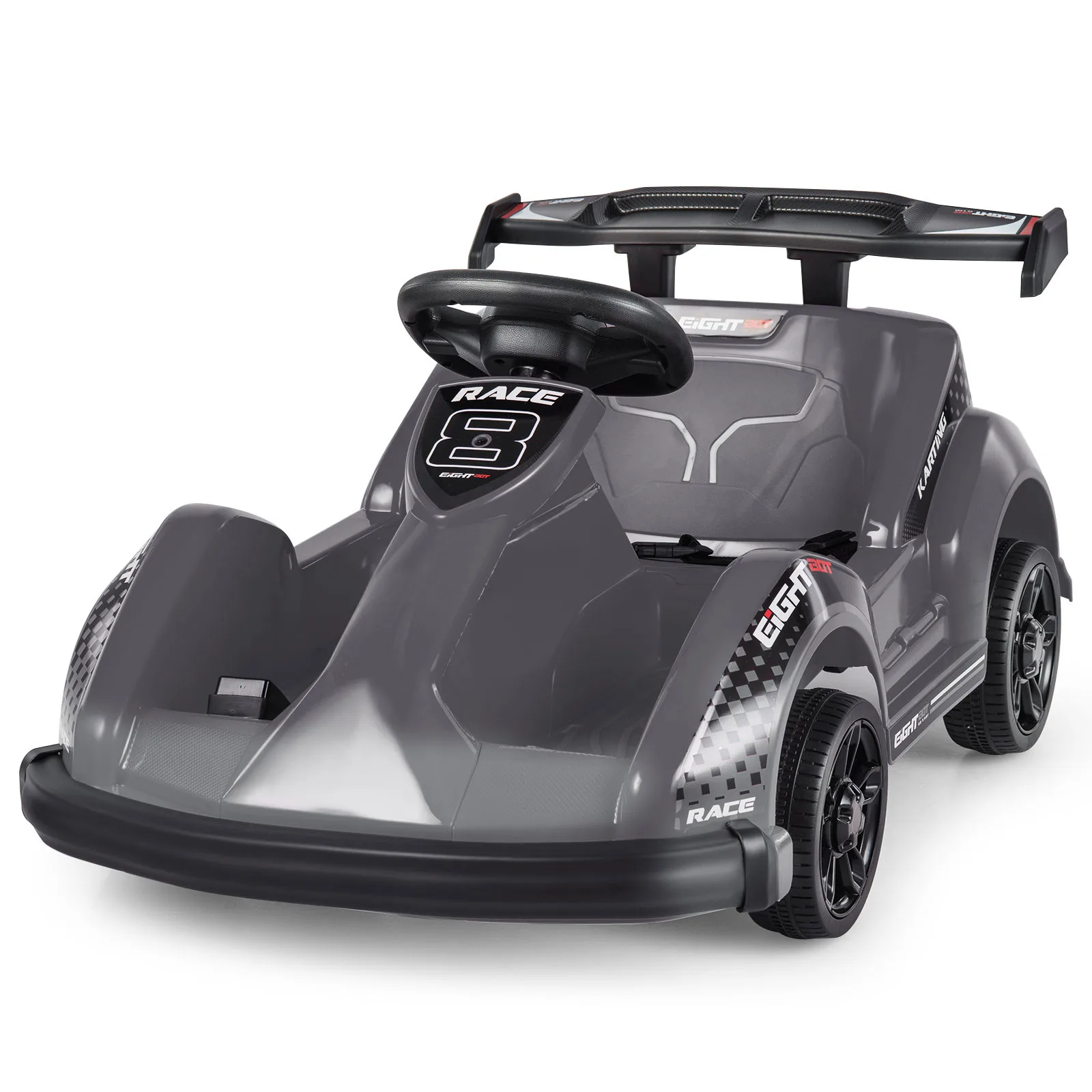 Babyjoy 6V Battery Powered Go Kart Kids Ride On 4 Wheel Racer RC w/ Bumper & Music Black