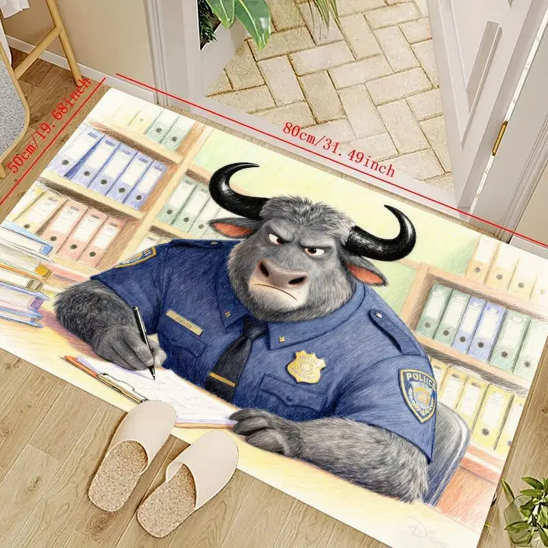 1PC ディズニー ズートピア チーフ ボゴ 警察官 フロアマット、漫画のバッファロー キャラクター ライティング オフィス シーン 装飾ラグ、滑り止め