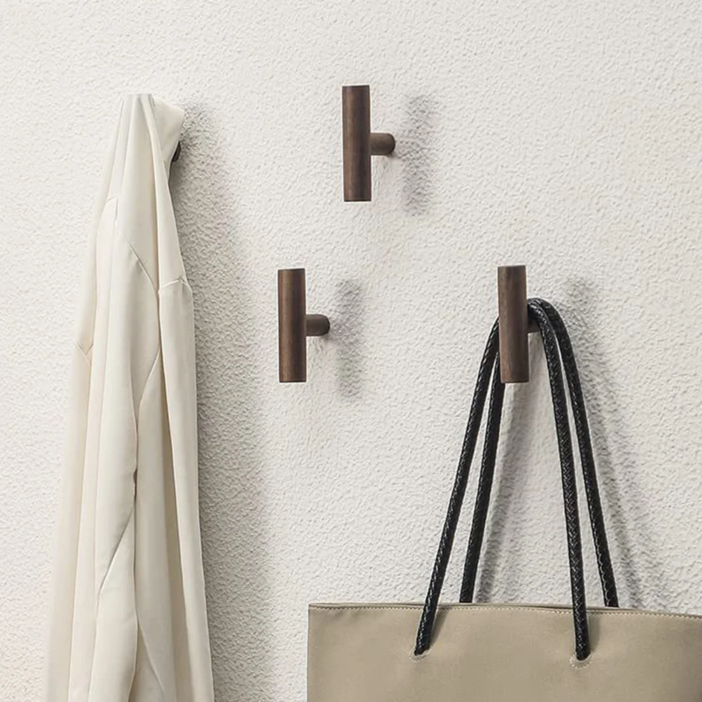 4 Pcs Hat Hook Retro T-shaped Walnut Solid Wood Home Wall Decoration Coat 4pcs Light Brown Peg Alloy Hooks