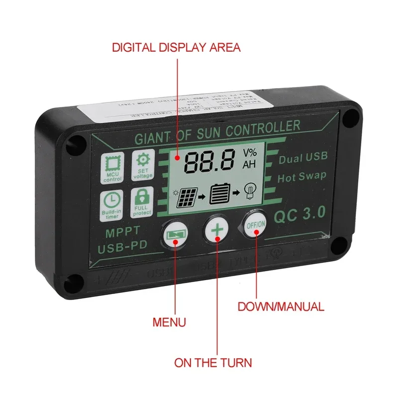 10/20/30/40/50/60/70A Solar Charge Controller MPPT 12V 24V Charge Controller Dual USB Auto Solar Cell Panel Charger Regulator