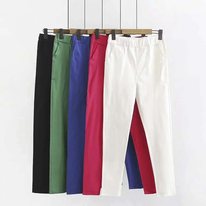 

6XL Womens Stretch Cotton Leggings Candy Color Female Skinny Pencil Pants High Waist Trousers Ladies Trousers White 2024 New