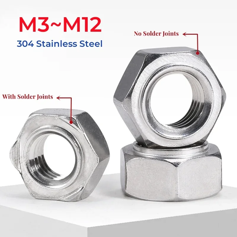 M3 M4 M5 M6 M8 M10 M12 304 Stainless Steel Hexagon Hex Welding Nut Solder Joints Nut No Solder Point Nuts