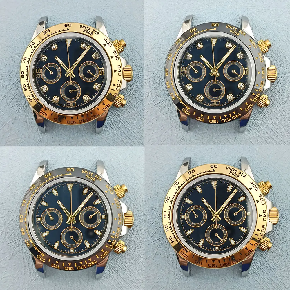 39.3mm VK63 Quartz watch suitable for VK63 movement assembly, VK63 stainless steel watch case, sapphire glass, 10bar waterproof