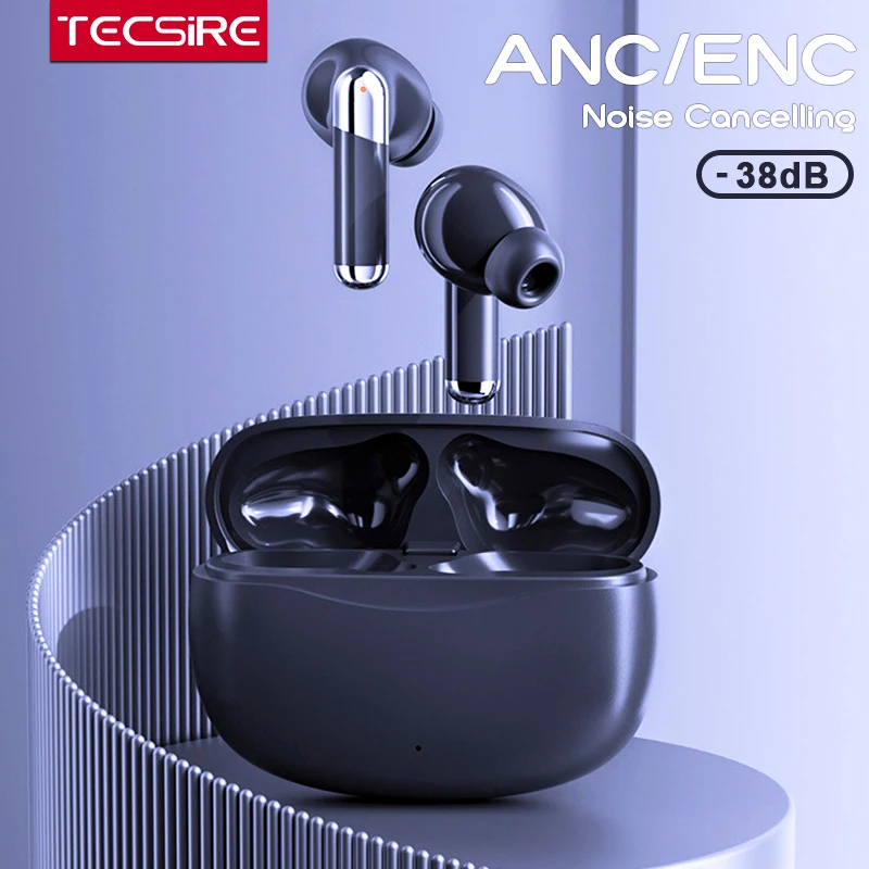 TECSIRE Bluetooth Earphone Wireless Earbuds ANC ENC Active Noise Cancelling Touch Control HiFi Stereo Bass with Microphone