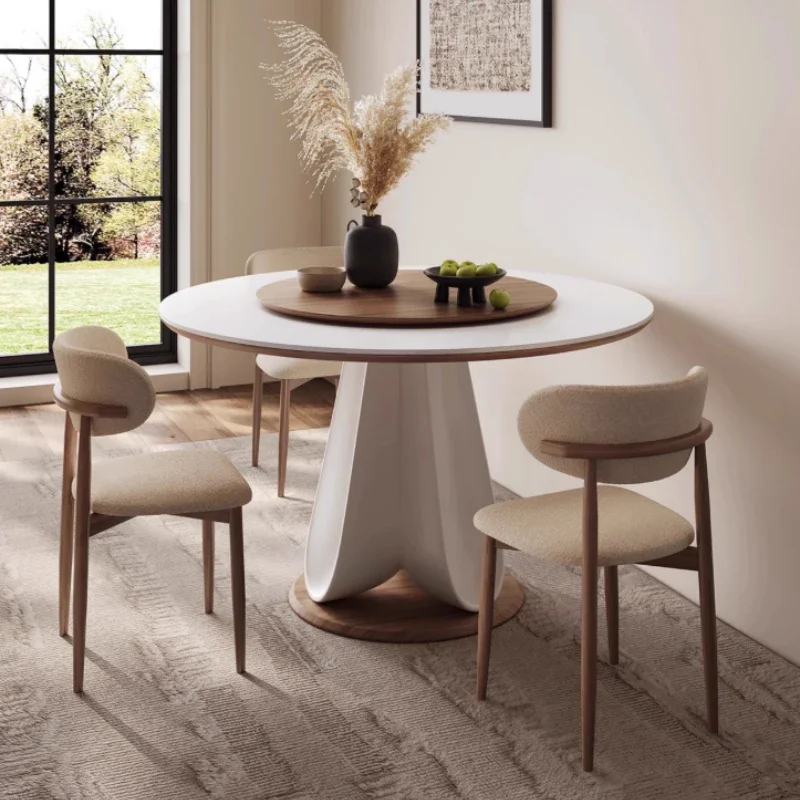With Turntable Kitchen Modern Luxury Rock Slab Round Dining Tables Light Rock Slab Dining Table Pliante Desk Home Furniture