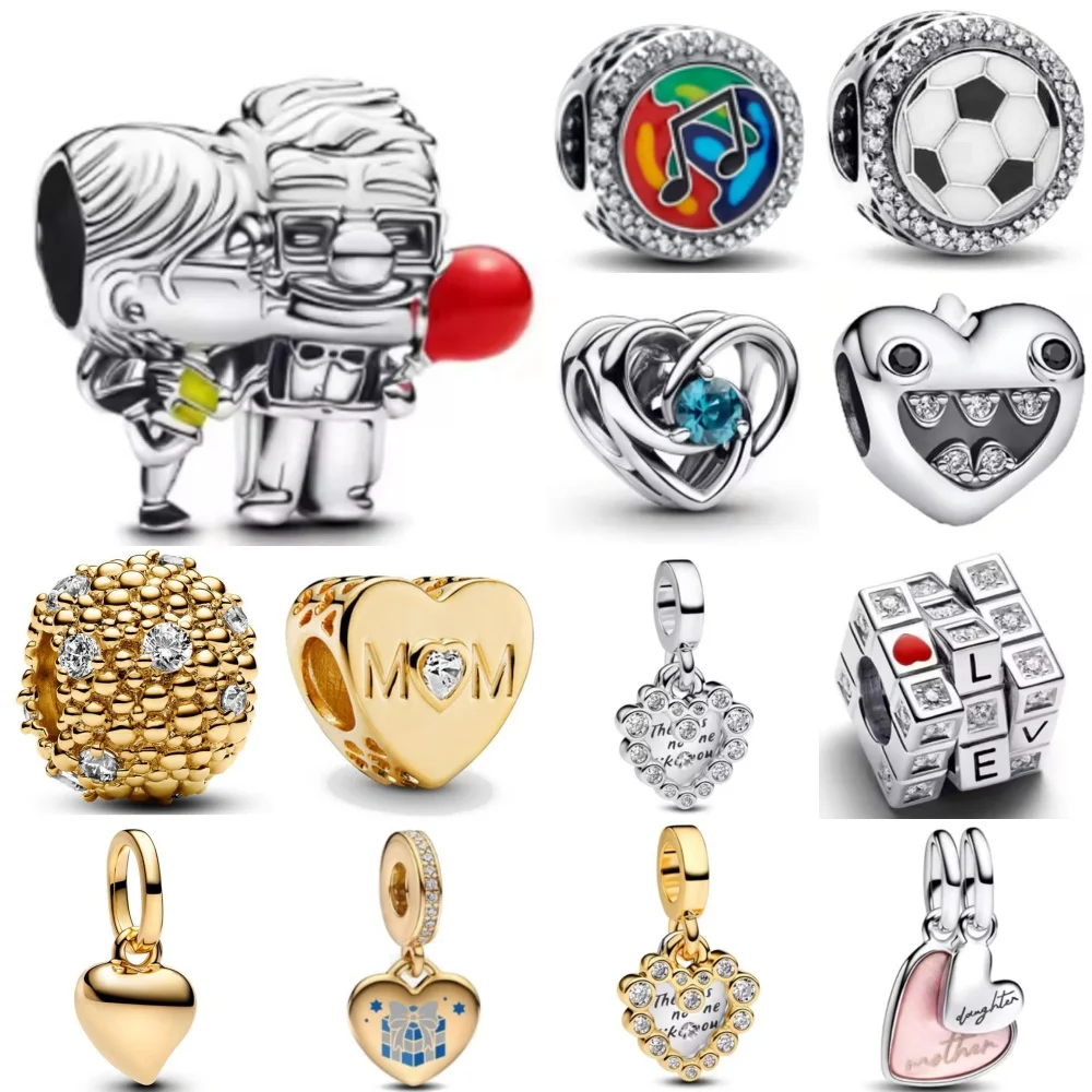 

New 925 Silver Grandpa Grandma Love, Heart-Shaped Bead Pendant Suitable for European Original Bracelet DIY Exquisite Jewelry