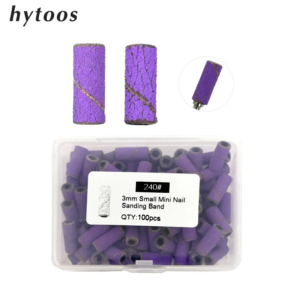 HYTOOS 3mm Mini Purple Sanding Bands without Stainless Steel Nail Drill Bits Mandrel Electric Manicure Accessories