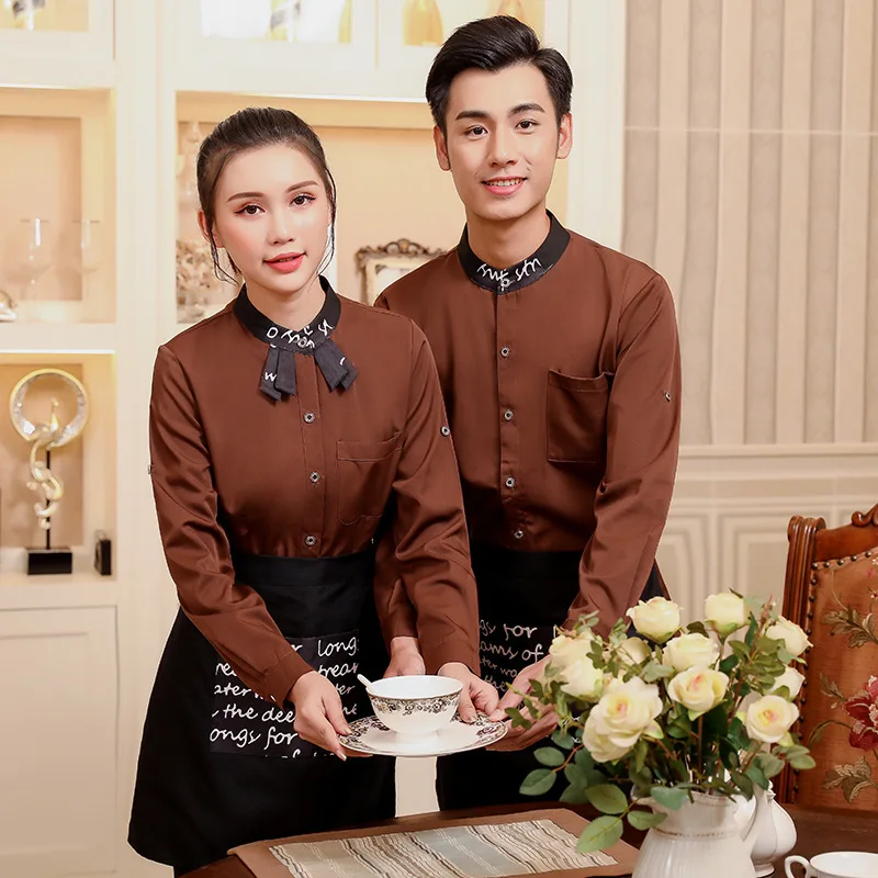 Hotel Work Clothes Long Sleeve Cake Bakery Tea House Western Restaurant Coffee Shop Men and Women Waiter Shirt Fashion New