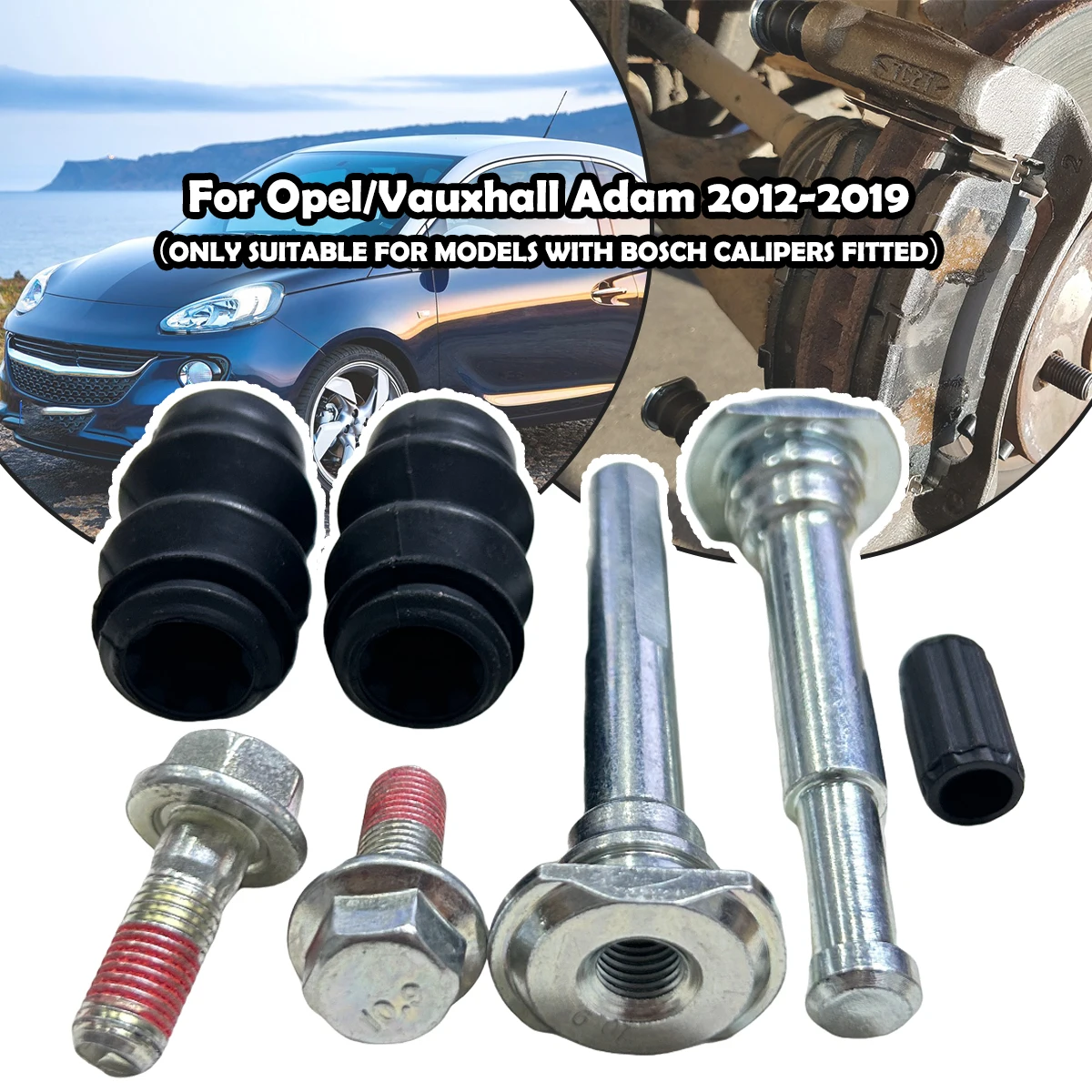 

For Opel/Vauxhall Adam 2012 - 2019 Front Brake Caliper Slider Guide Pins Bolt Kit Left Right Disc Housing Bellows Sleeve Bushing