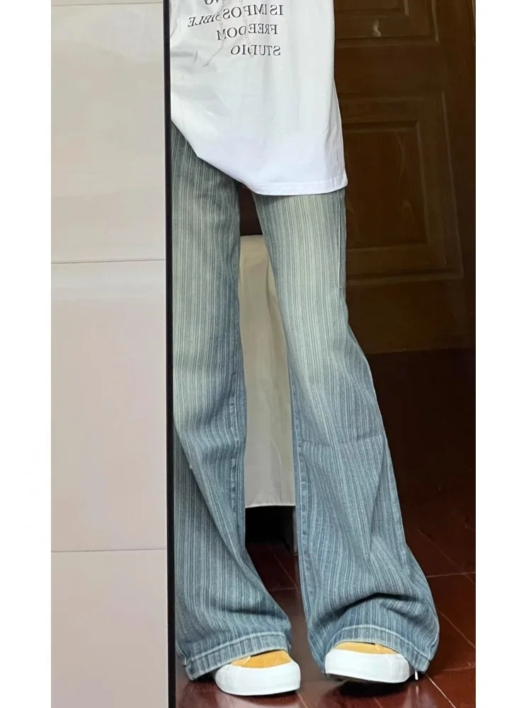 بنطال ذو قصة أرجل واسعة من القطن ملابس نسائية ربيعية مشروط ملابس نسائية مخصصة حليبي خوخ محبوك بنطاقات جماليات عطاء 2025