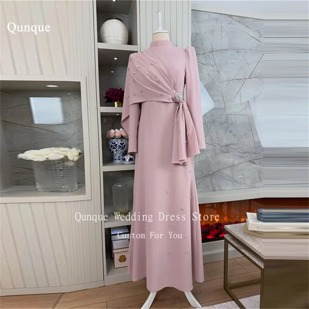Qunque Dirty Pink Satin Vintage Abendkleider A-Linie mit Schal und Kristallen Robes De Soirée Bodenlange Ballkleider nach Maß