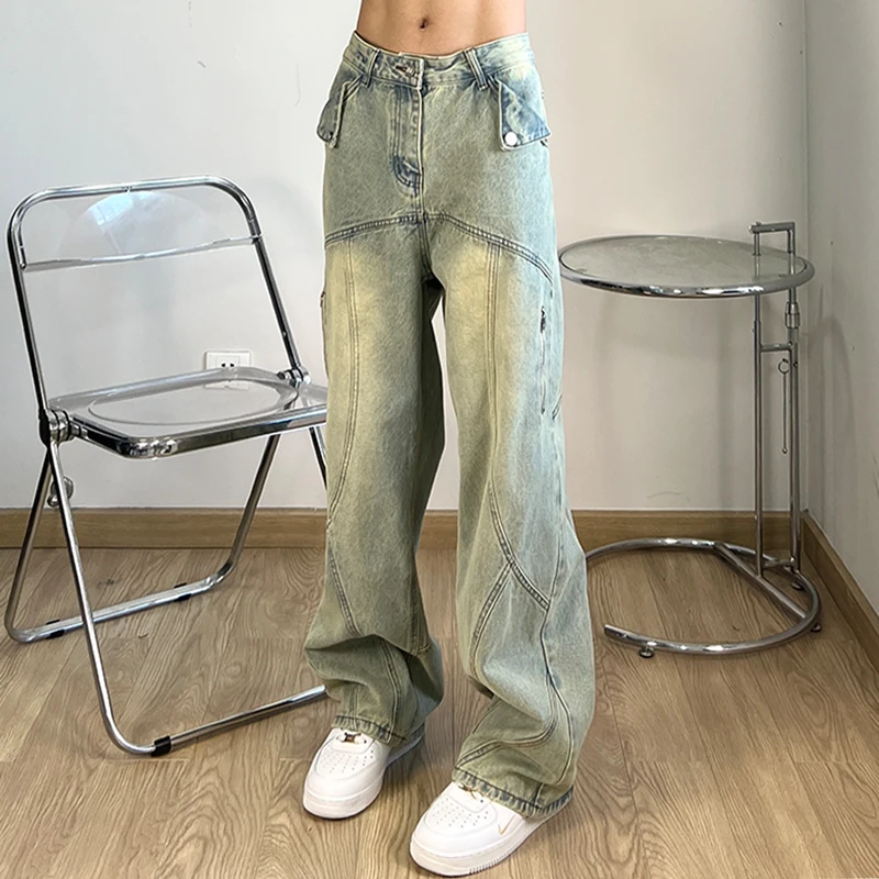 

Мужские джинсы American Sle Mud Dye, весенне-осенние, в стиле хип-хоп, деконструированный дизайн, прямые, свободные, широкие, слегка расклешенные, длинные брюки