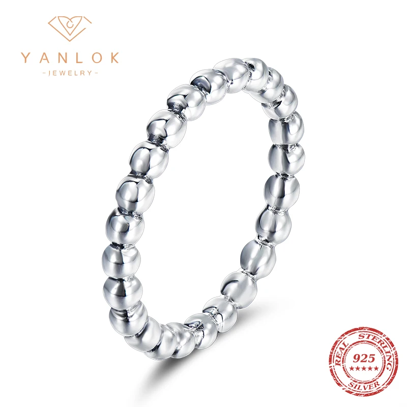 YANLOK 2020 HOT SALE Silver 925 Beaded Ring For Women Wedding 100% 925 Sterling Silver Stackable Finger Ring Jewelry