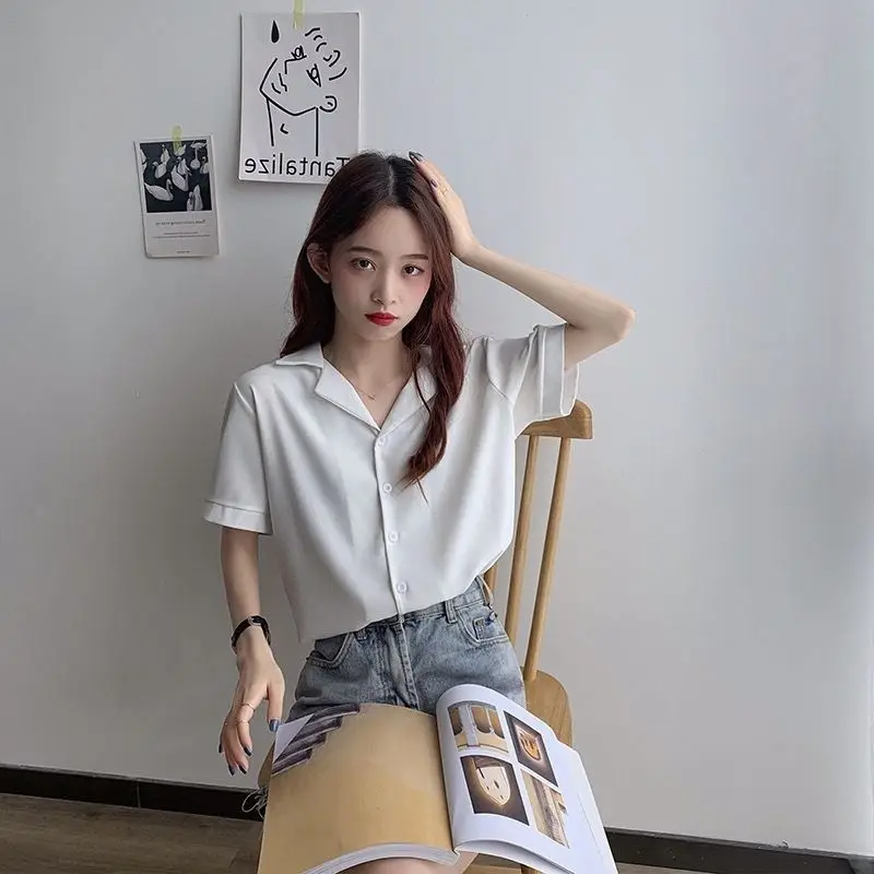 Verão casual moda coreana botões soltos único breasted cor sólida manga curta brilhante fácil perto das pessoas selvagem popular