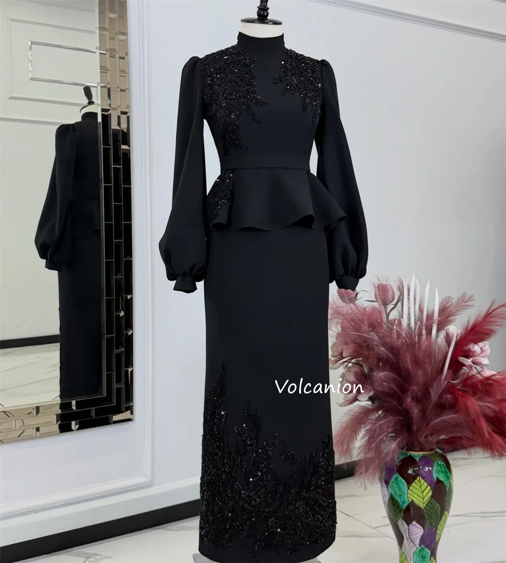Customized Sizes Available Jersey Sequined Pattern Straight High Collar Long Bespoke Occasion Prom Dresses Formal
