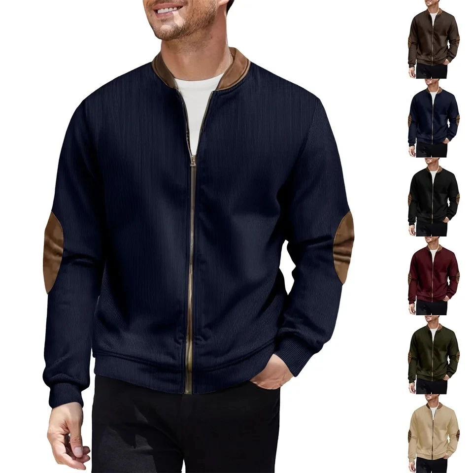 

2025 New Men Dark Blue Brown Color Block Zipper Elbow Contrast Design Casual Trendy Multi Color Options