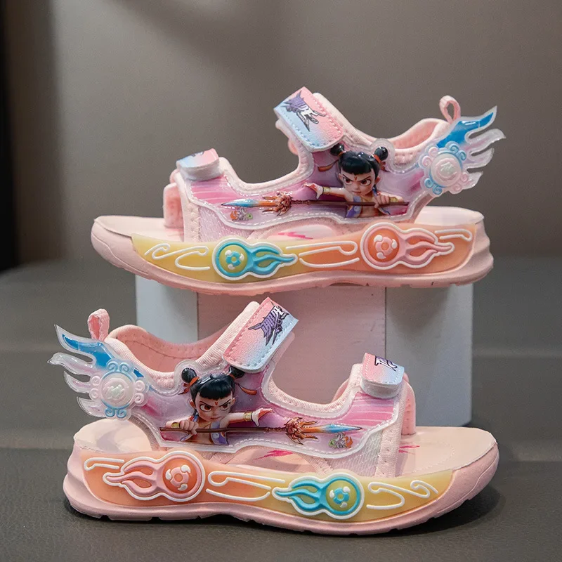 

Girls NeZha Princess Sandals Non-slip Toddler Shoes Casual Sports Sandals Summer Kids Pink Purple Beach Shoes