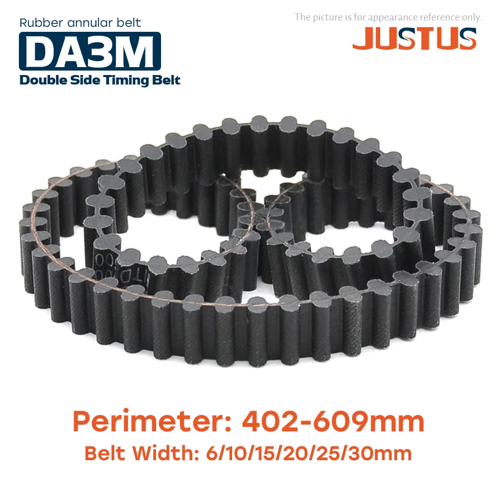 

DA3M Double-sided Toothed Synchronous Belt Pitch=3mm Perimeter=420-609mm Width=6/10/15/20/25/30mm Rubber Timing Belt