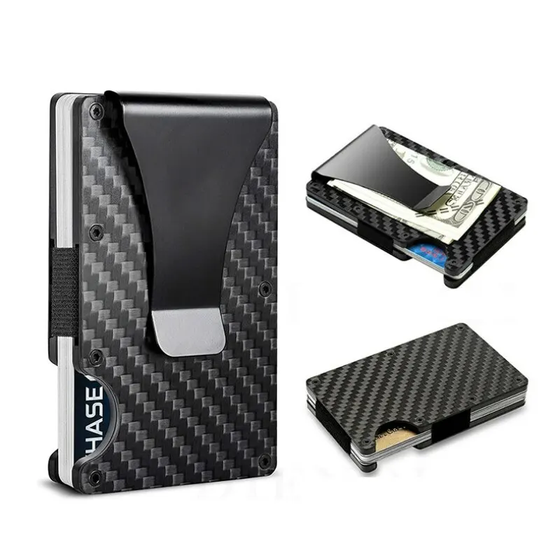 Slim Wallet For Men - Front Pocket RFID Blocking Minimalist Wallet For Men - Metal Wallet With Money Clip For Men (Carbon Fiber)