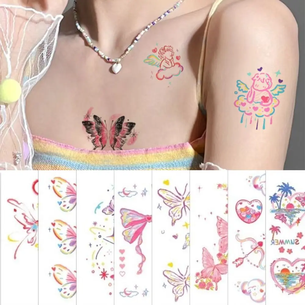 Long-lasting Sweet Temporary Tattoo Stickers Butterfly Cloud Body Art Sticker INS Pink Makeup Tattoo Decals Legs