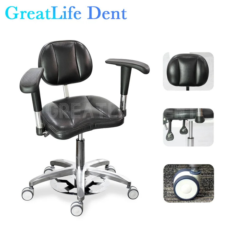 

GreatLife Dent Dental Ergonomic Beauty Barber Tattoo PU Saddle Foot Pedal lifting Swivel Adjustable Mute Wheel Doctor Chair