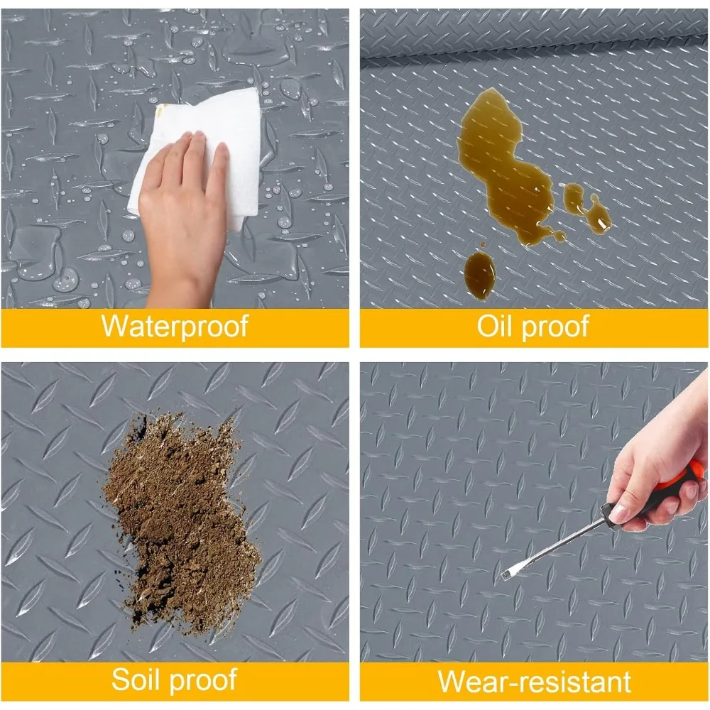 8 * 20 FT Garage Floor Mat, 2.8mm Thicked Flooring Roll Diamond Plate PVC Rubber Trailer Mat, Non-Slip Floor Protector Mat