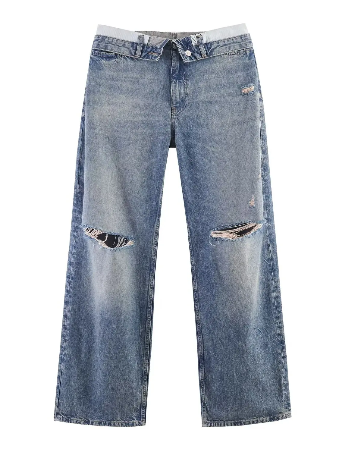 

Spring New Women's Jeans Metal Button Zipper mid Waist Washed Commute Casual Cuffed Denim Pants Standard Fit Ladies Jeans